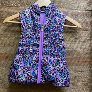 Piper Girls’ Full Zip Puffer Vest Purple with Heart/Leopard Print Size XS (4/5)